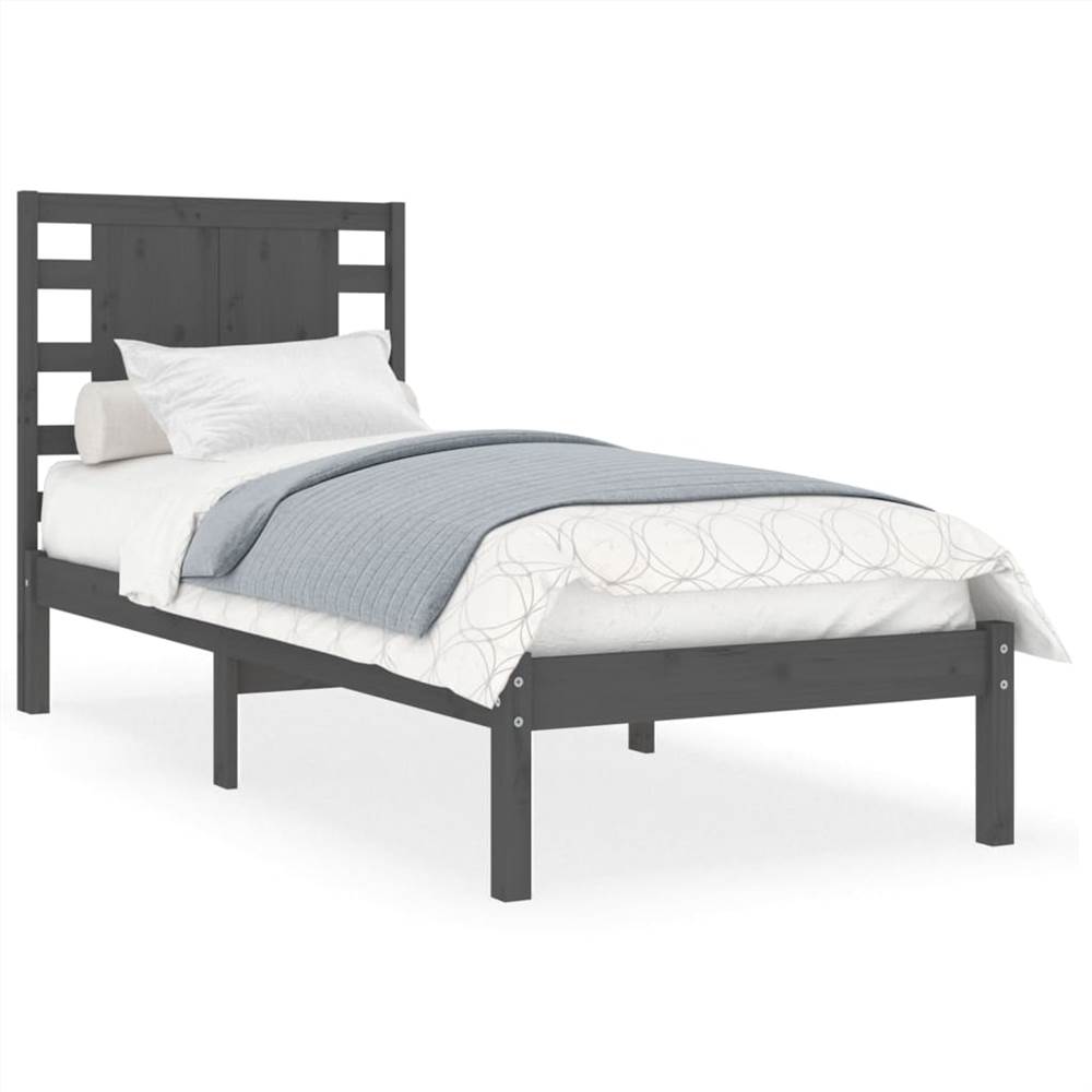 Bed Frame Grey Solid Wood 90x190 cm 3FT Single