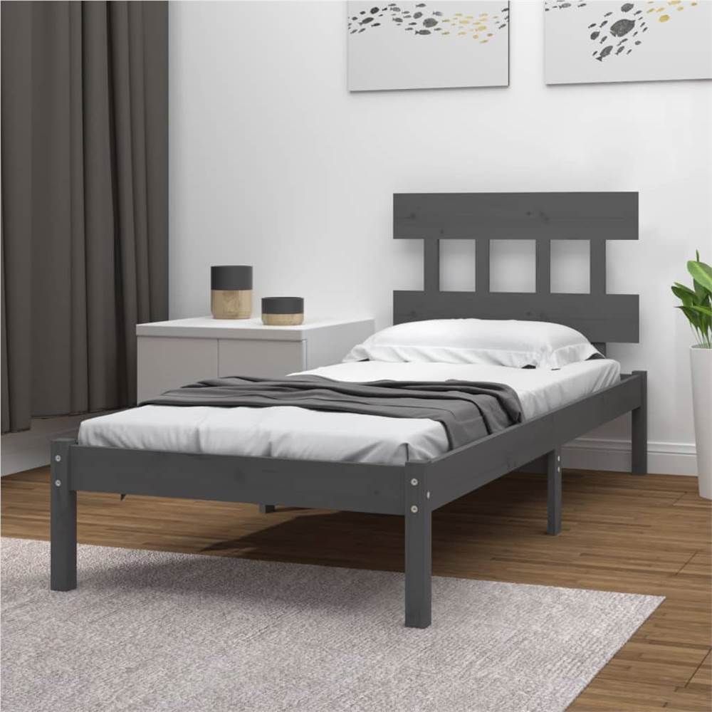 

Bed Frame Grey Solid Wood 90x190 cm 3FT6 Single
