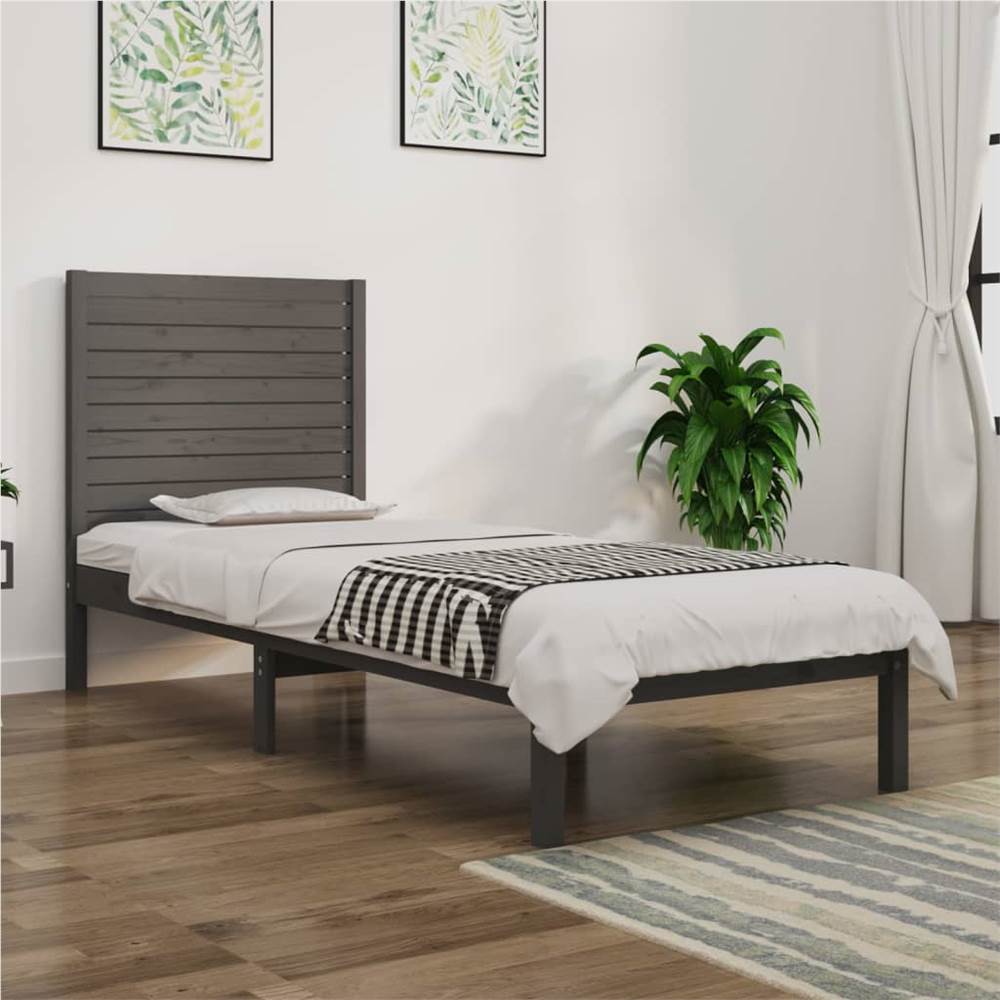 Bed Frame Grey Solid Wood 90x190 cm 3FT6 Single