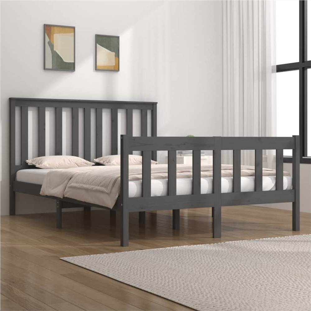 

Bed Frame Grey Solid Wood Pine 135x190 cm 4FT6 Double