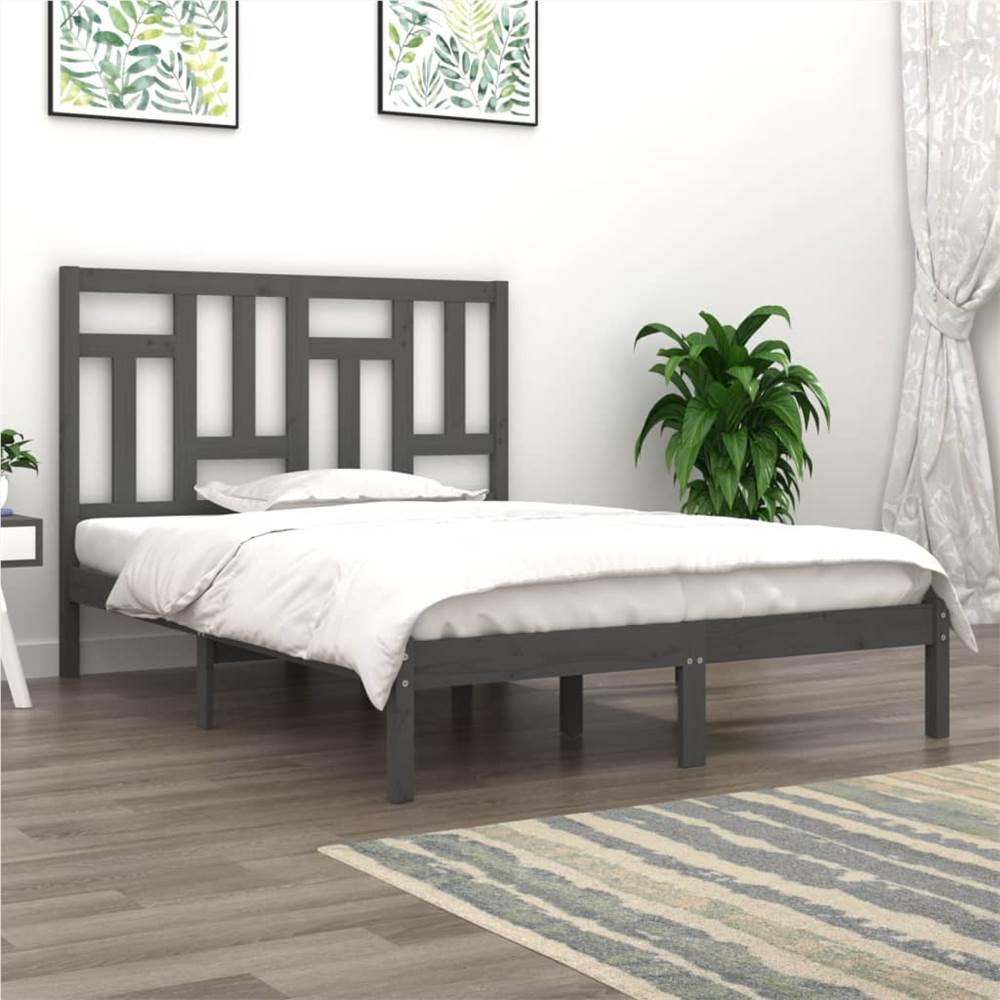 

Bed Frame Grey Solid Wood Pine 150x200 cm 5FT King Size