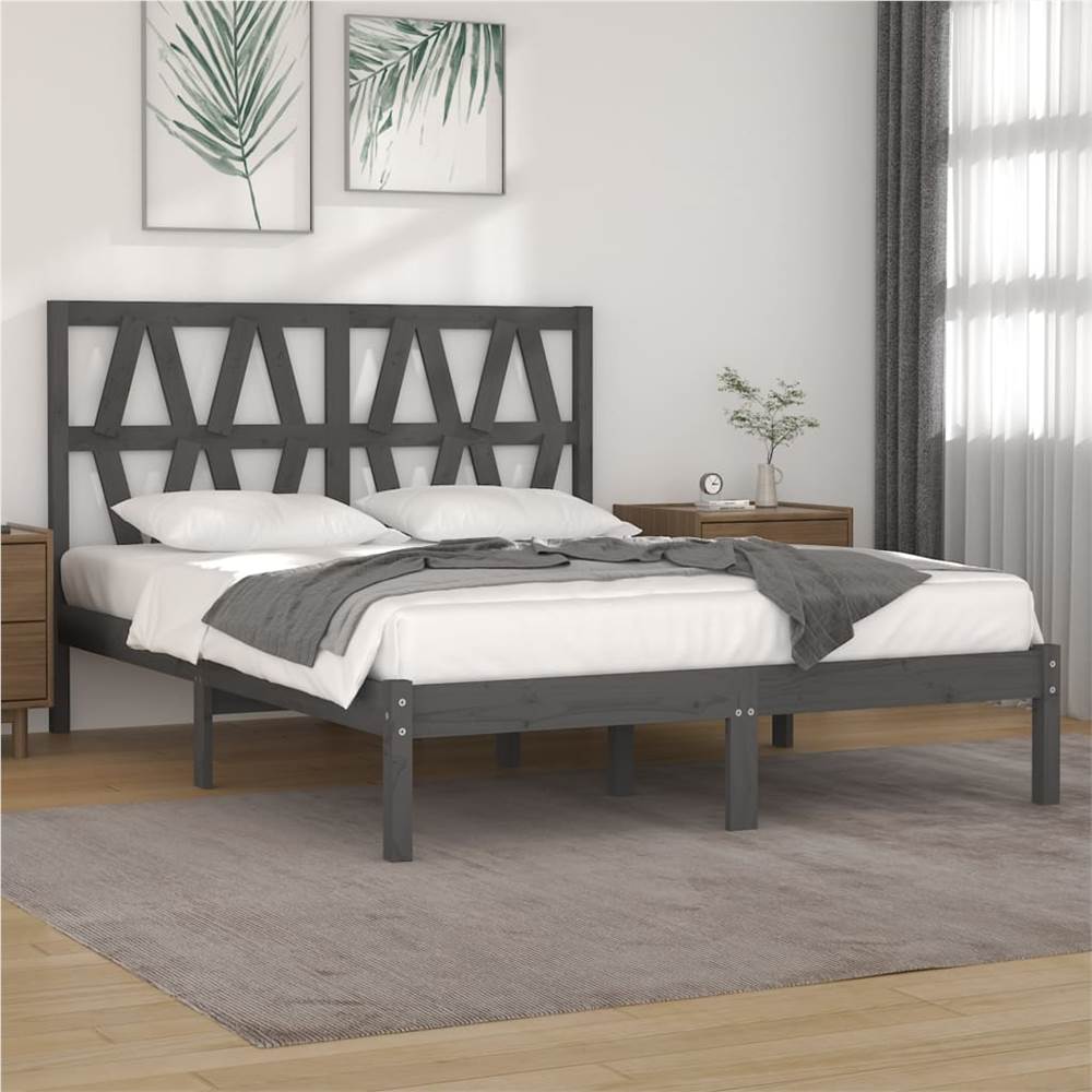 

Bed Frame Grey Solid Wood Pine 150x200 cm 5FT King Size