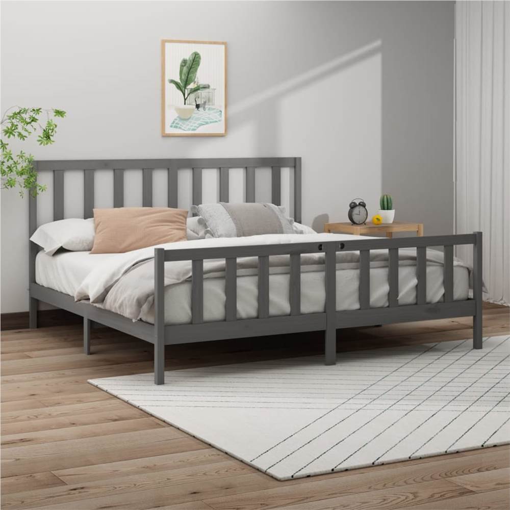 

Bed Frame Grey Solid Wood Pine 180x200 cm 6FT Super King
