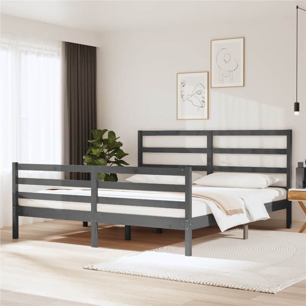 

Bed Frame Grey Solid Wood Pine 180x200 cm 6FT Super King