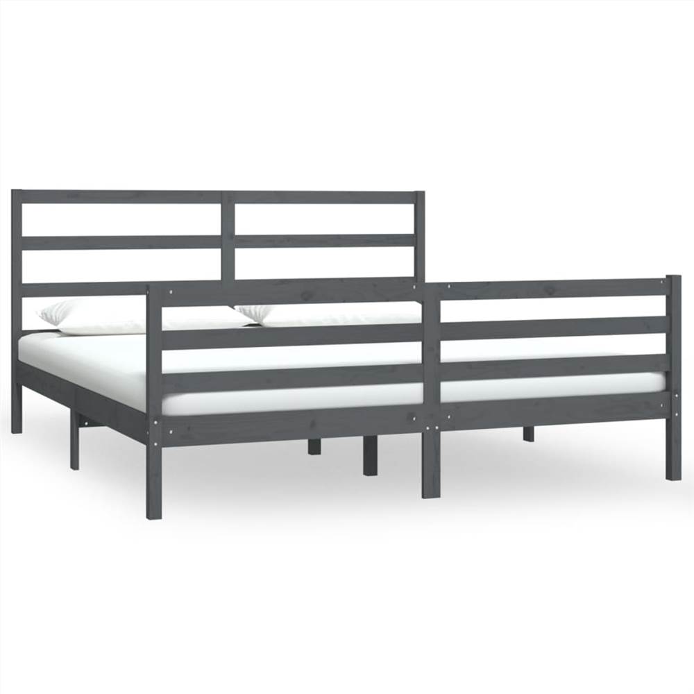 Bed Frame Grey Solid Wood Pine 180x200 cm 6FT Super King