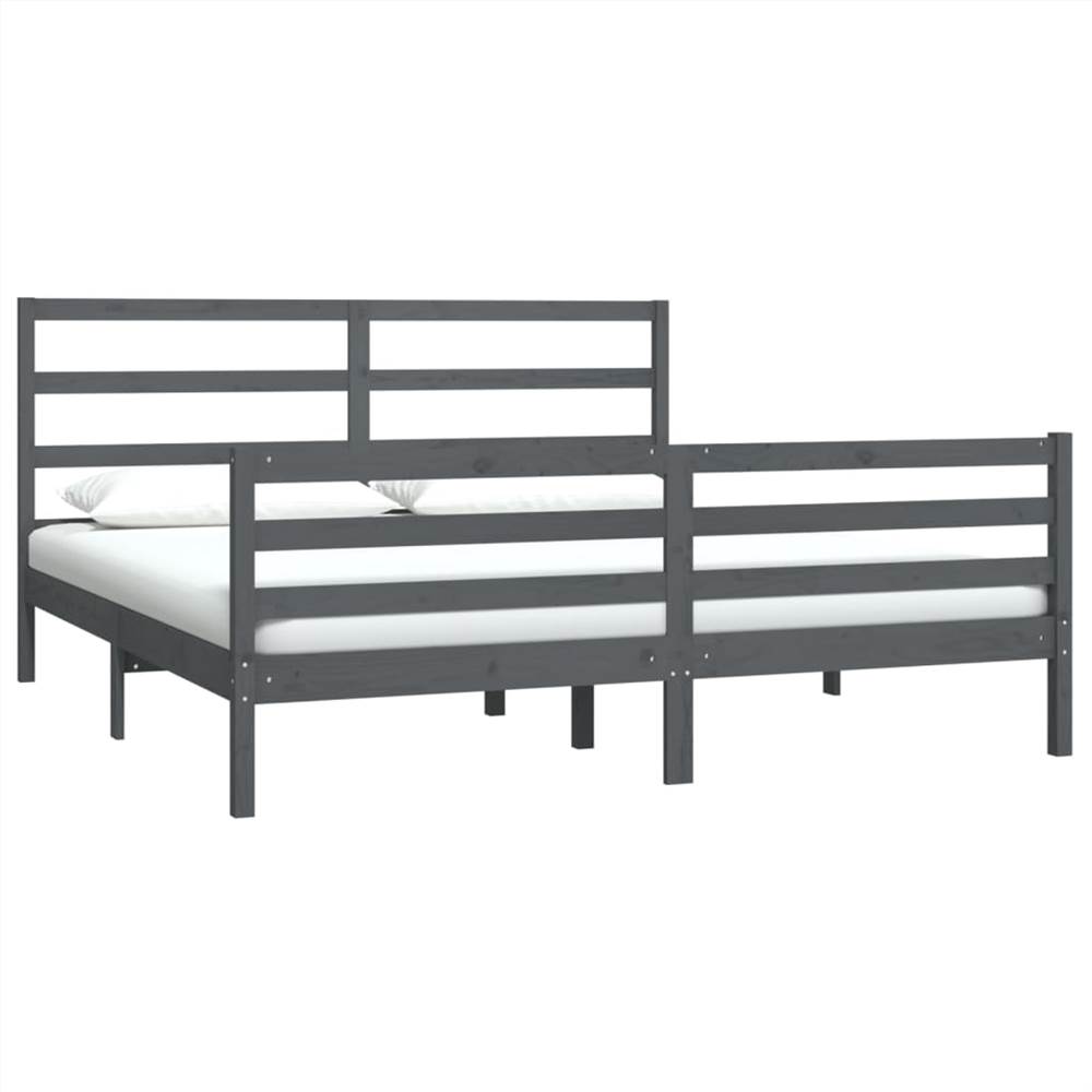 Bed Frame Grey Solid Wood Pine 180x200 cm 6FT Super King