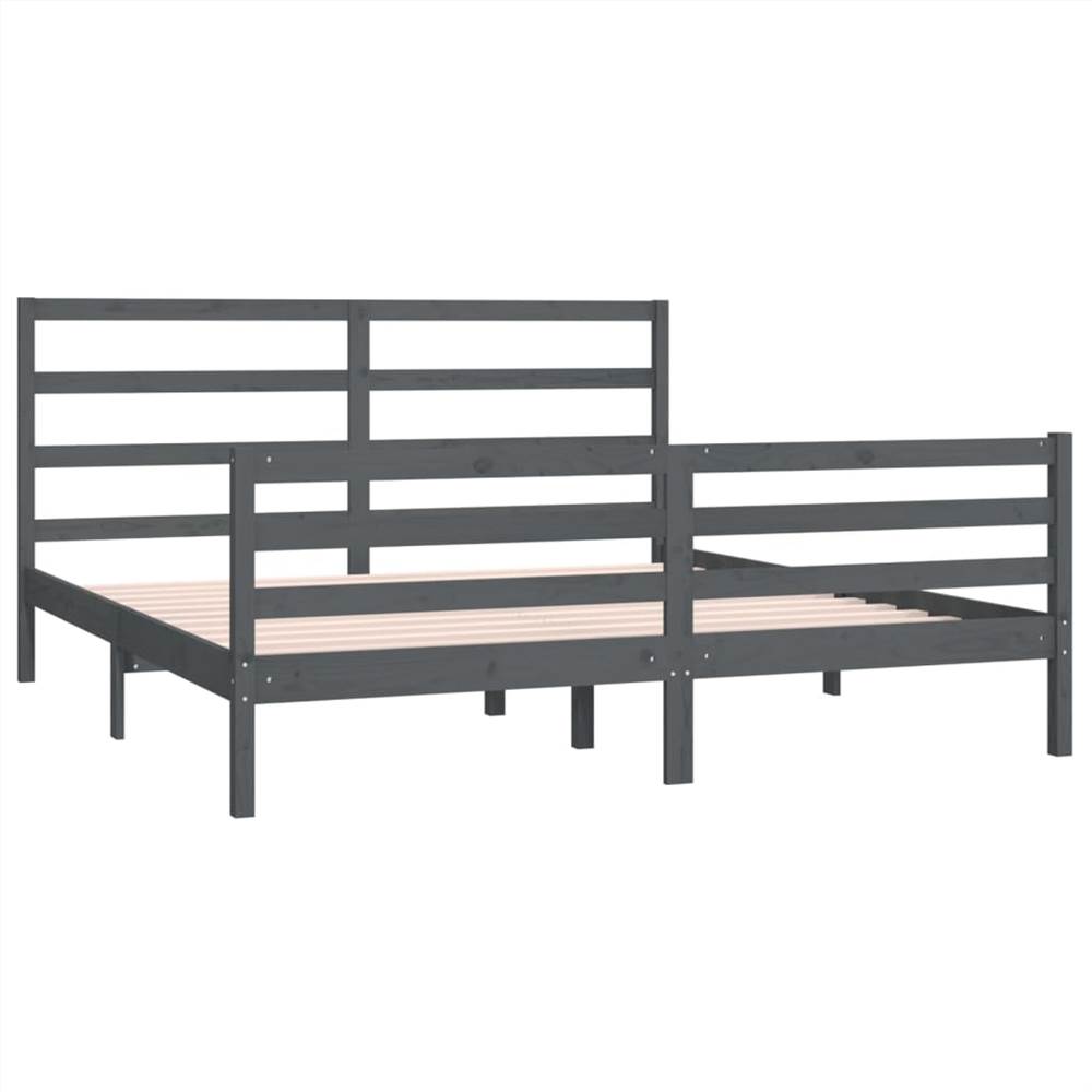 Bed Frame Grey Solid Wood Pine 180x200 cm 6FT Super King