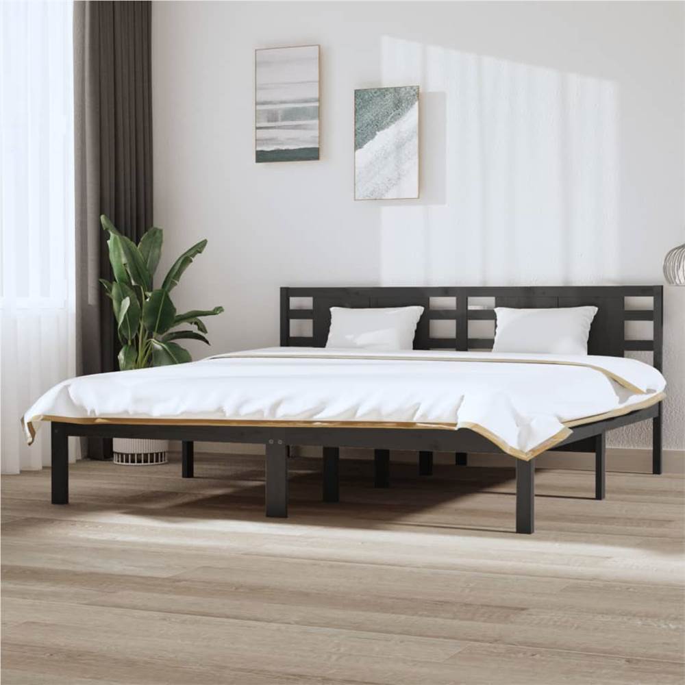

Bed Frame Grey Solid Wood Pine 200x200 cm