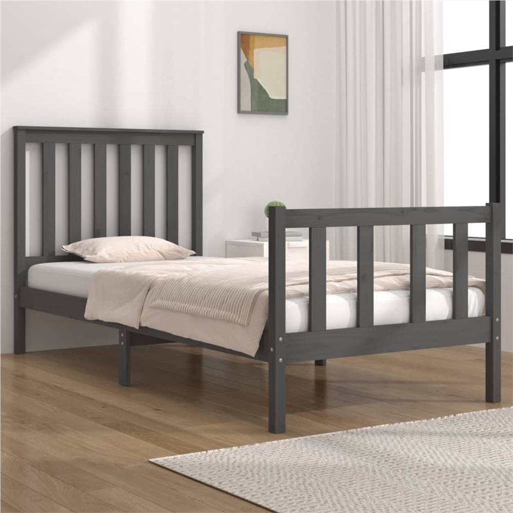 

Bed Frame Grey Solid Wood Pine 75x190 cm 2FT6 Small Single