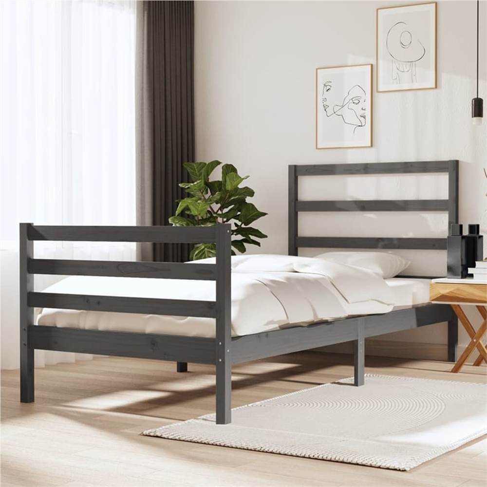 

Bed Frame Grey Solid Wood Pine 75x190 cm 2FT6 Small Single