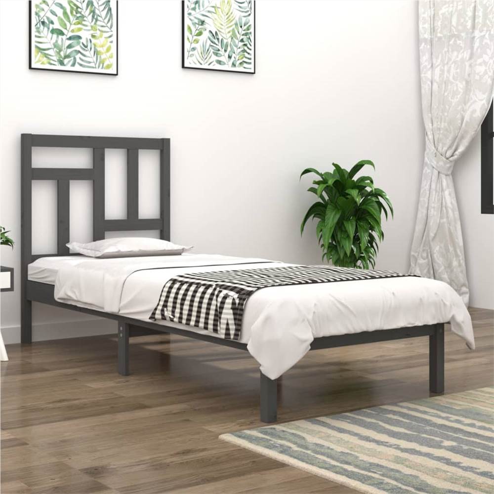 

Bed Frame Grey Solid Wood Pine 90x190 cm 3FT Single