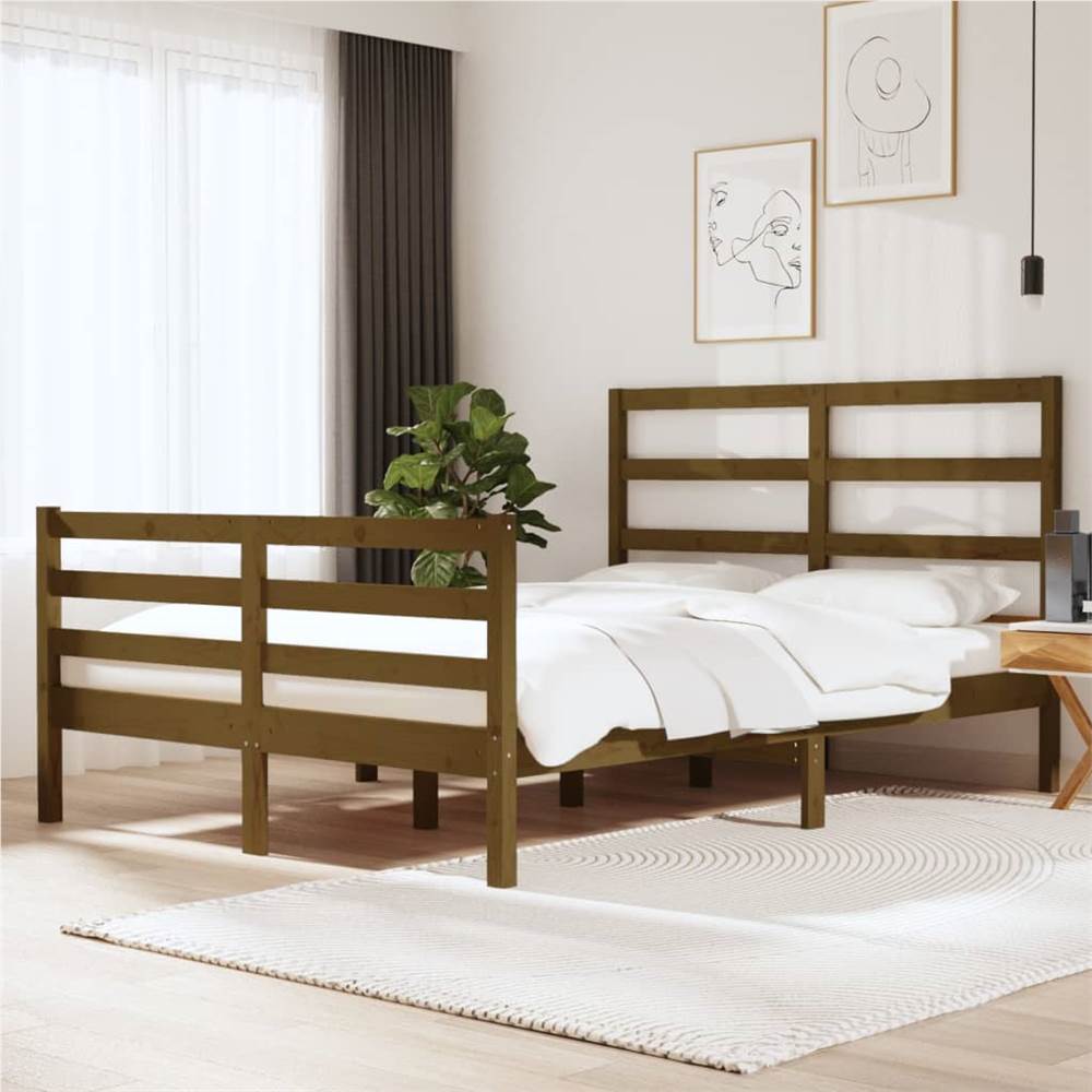 

Bed Frame Honey Brown Solid Wood Pine 120x190 cm 4FT Small Double