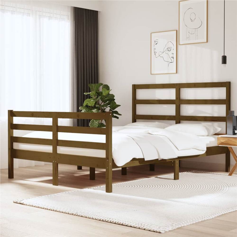 

Bed Frame Honey Brown Solid Wood Pine 135x190 cm 4FT6 Double