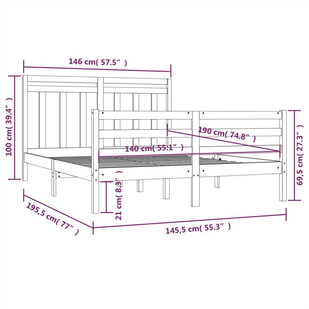 Bed Frame Solid Wood 140x190 cm