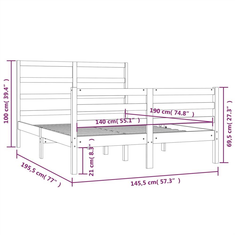 Bed Frame Solid Wood Pine 140x190 cm