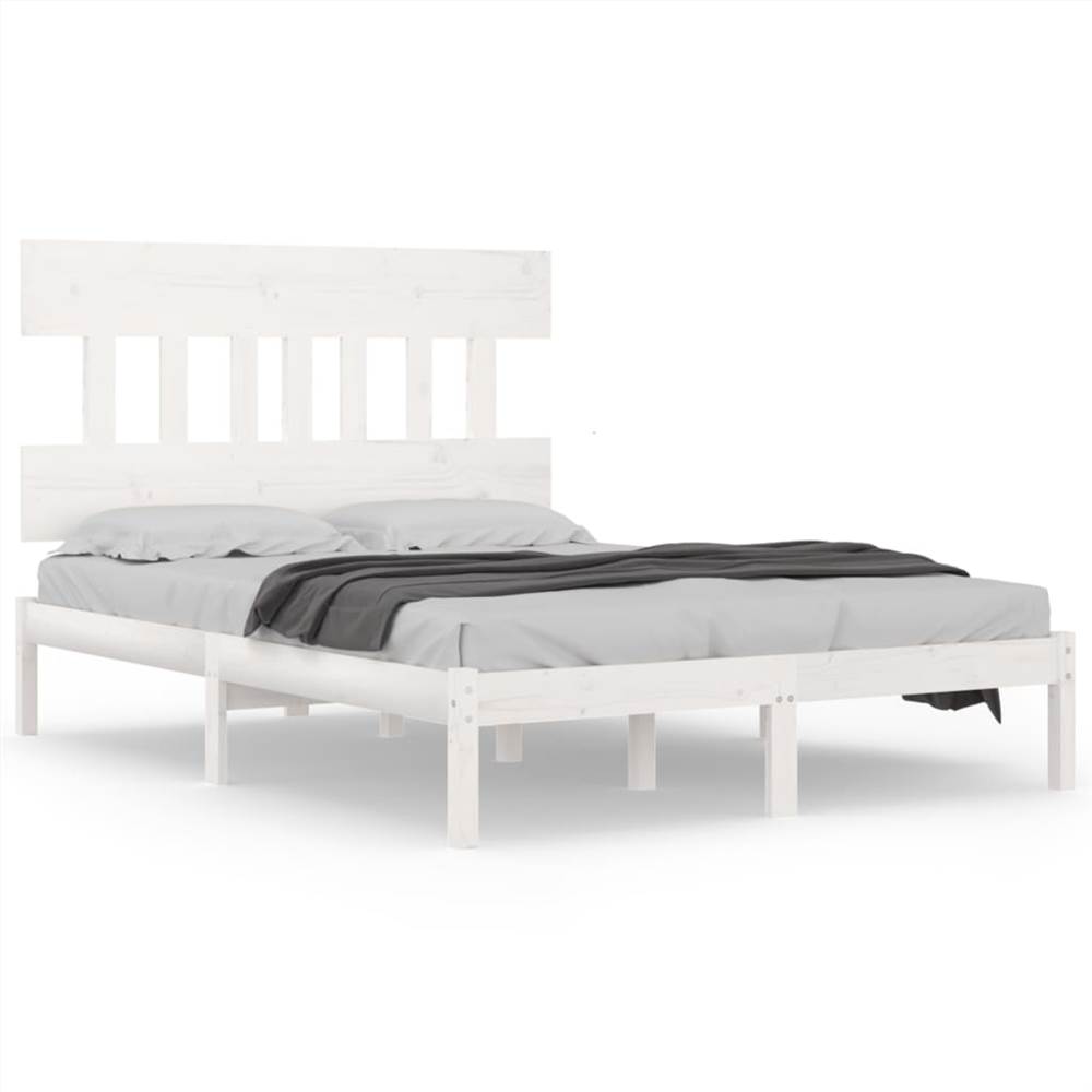 Bed Frame White Solid Wood 120x190 cm 4FT Small Double
