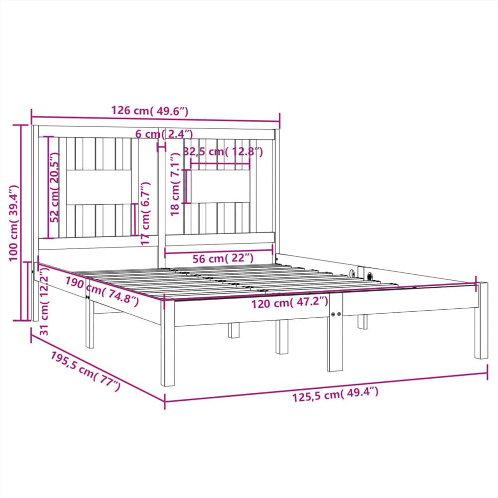 Bed Frame White Solid Wood 120x190 cm 4FT Small Double