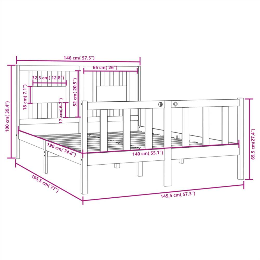 Bed Frame White Solid Wood 140x190 cm
