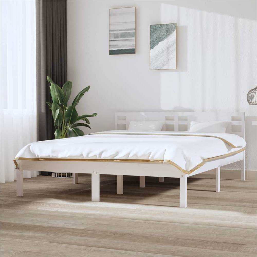 

Bed Frame White Solid Wood 150x200 cm 5FT King Size