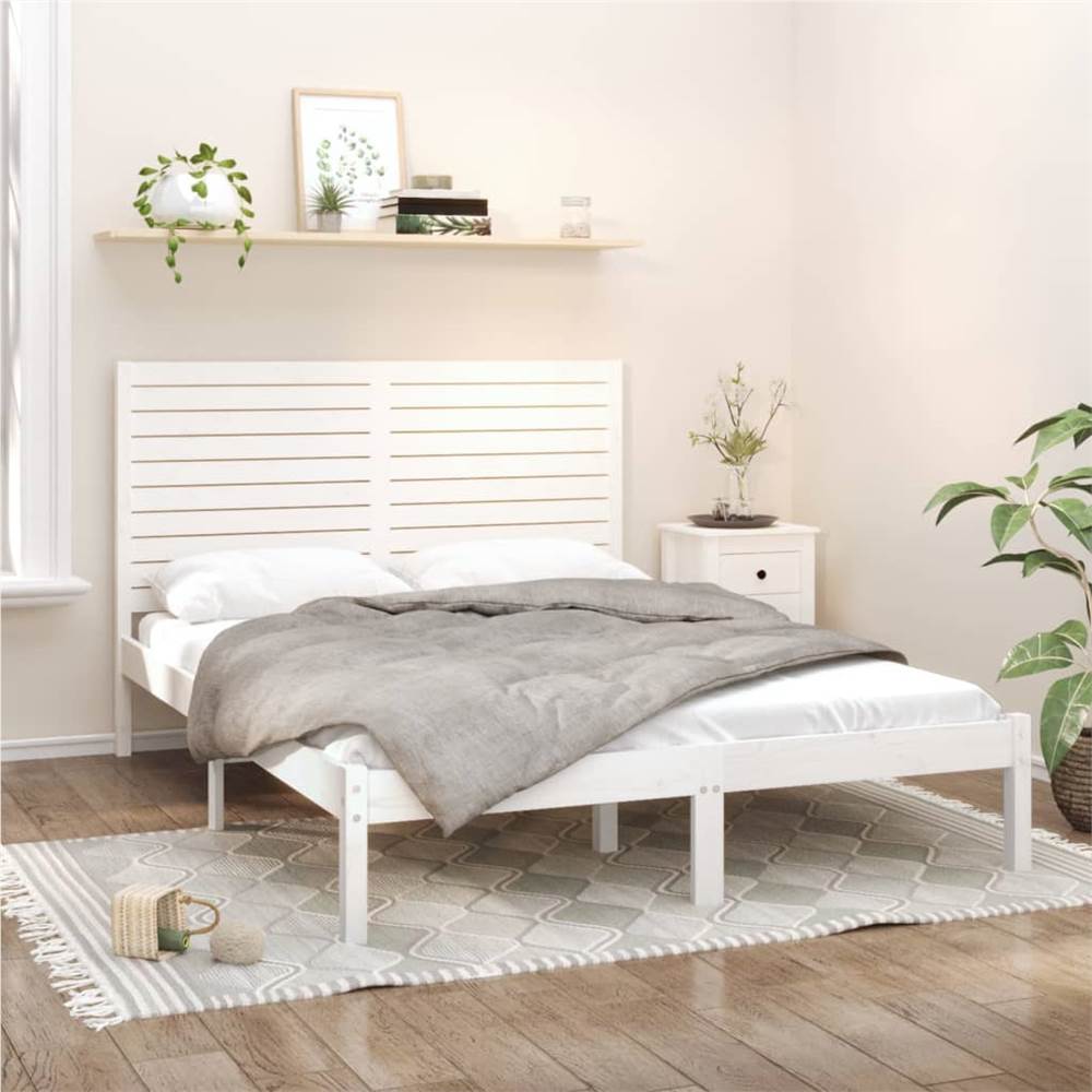 

Bed Frame White Solid Wood 150x200 cm 5FT King Size