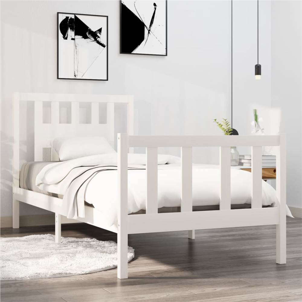 

Bed Frame White Solid Wood 75x190 cm 2FT6 Small Single