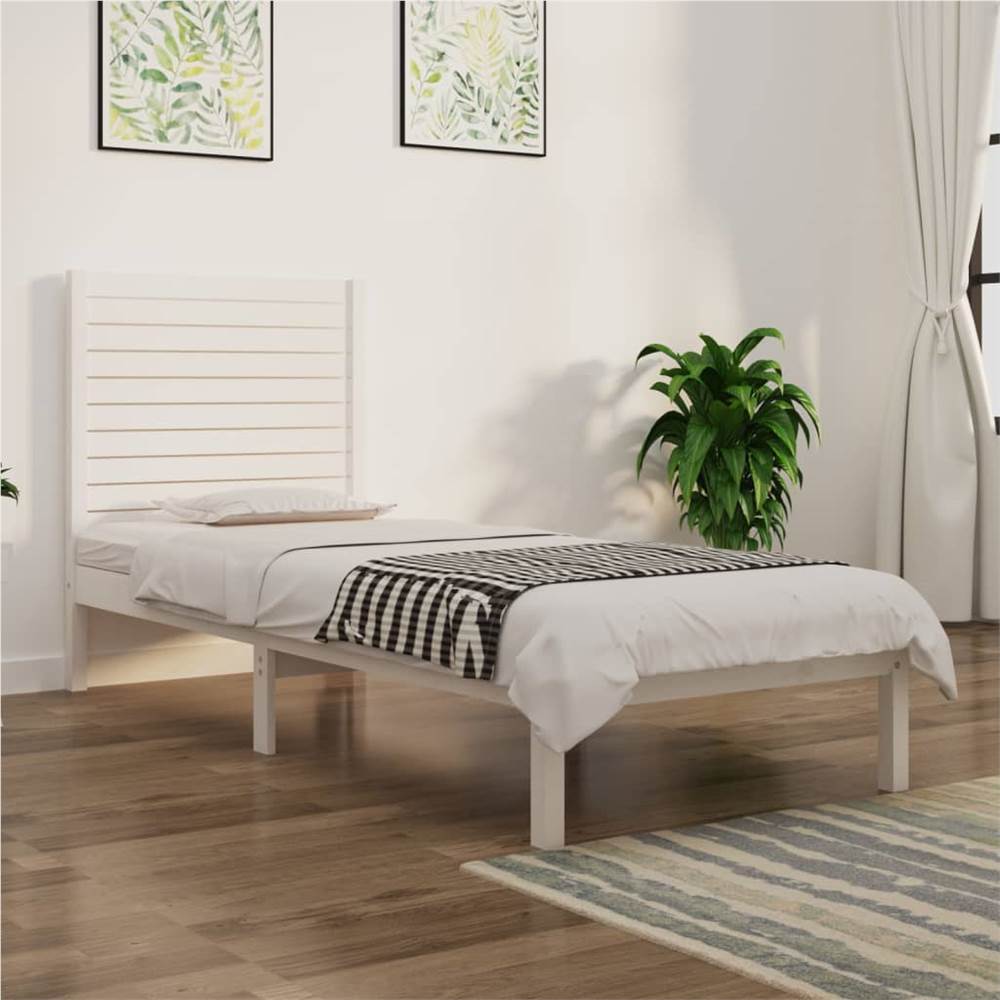 

Bed Frame White Solid Wood 75x190 cm 2FT6 Small Single