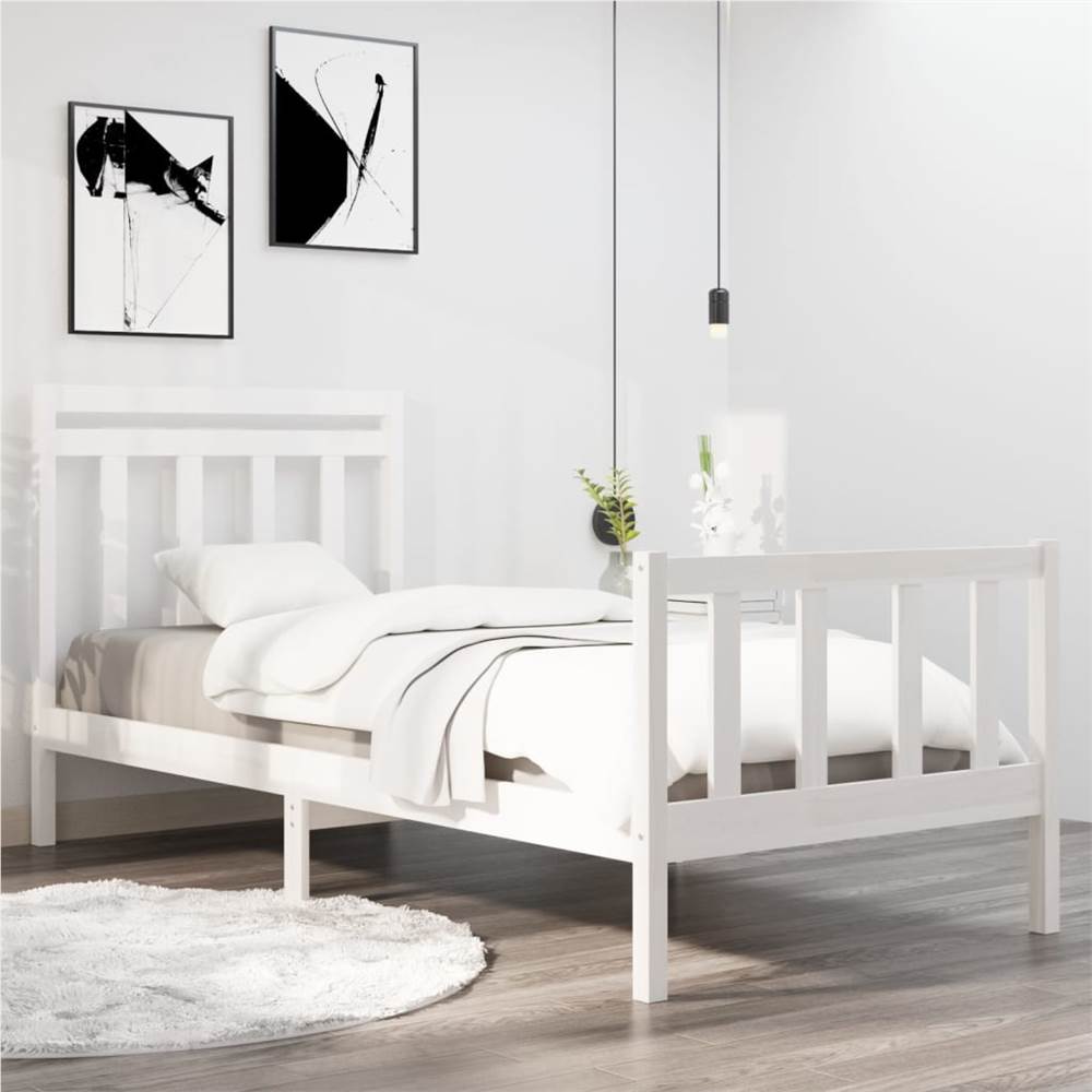 

Bed Frame White Solid Wood 90x190 cm 3FT Single