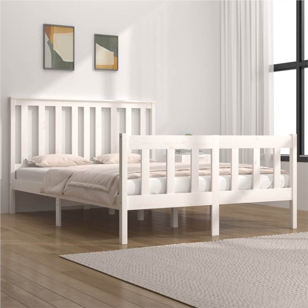

Bed Frame White Solid Wood Pine 120x190 cm 4FT Small Double