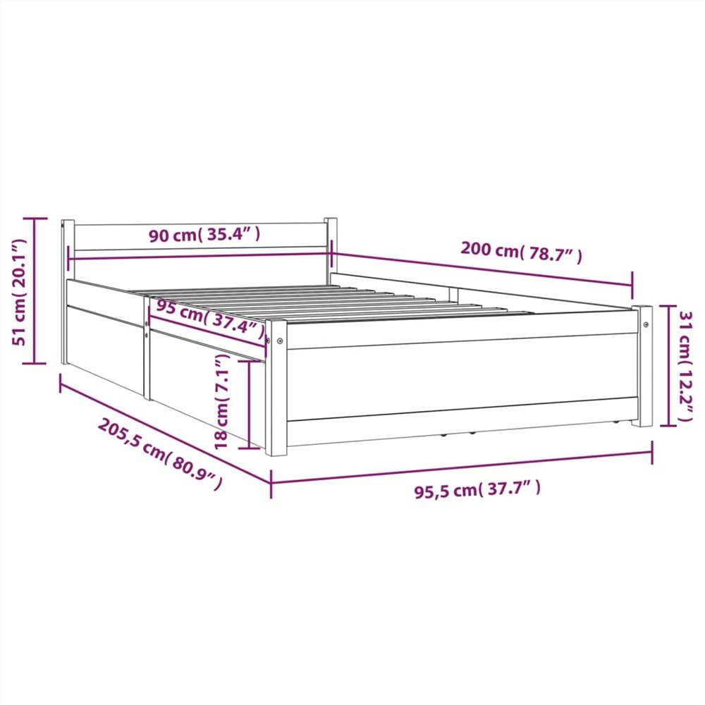 Bed Frame with Drawers 90x200 cm