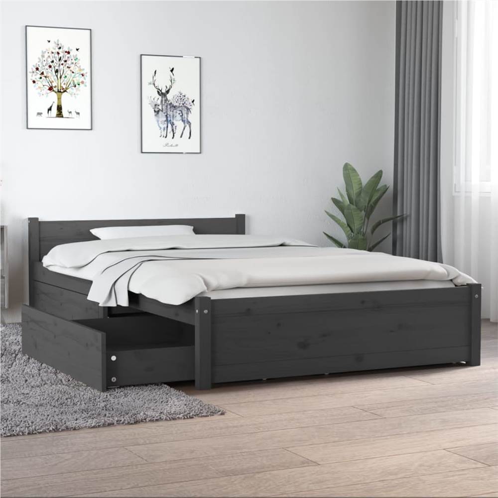 

Bed Frame with Drawers Grey 120x190 cm 4FT Small Double
