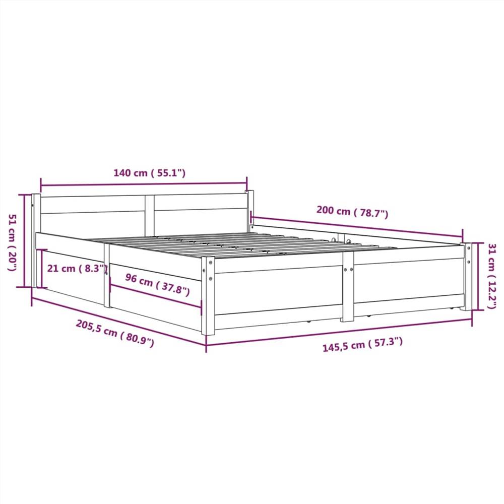 Bed Frame with Drawers Grey 140x200 cm