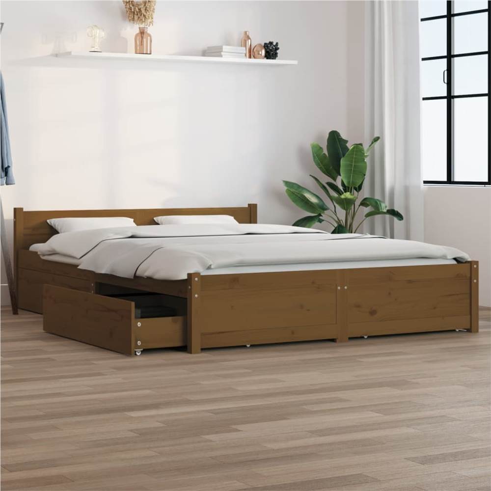 

Bed Frame with Drawers Honey Brown 140x190 cm