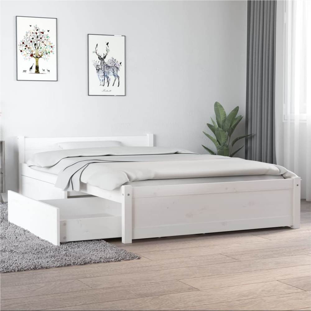 

Bed Frame with Drawers White 120x190 cm 4FT Small Double