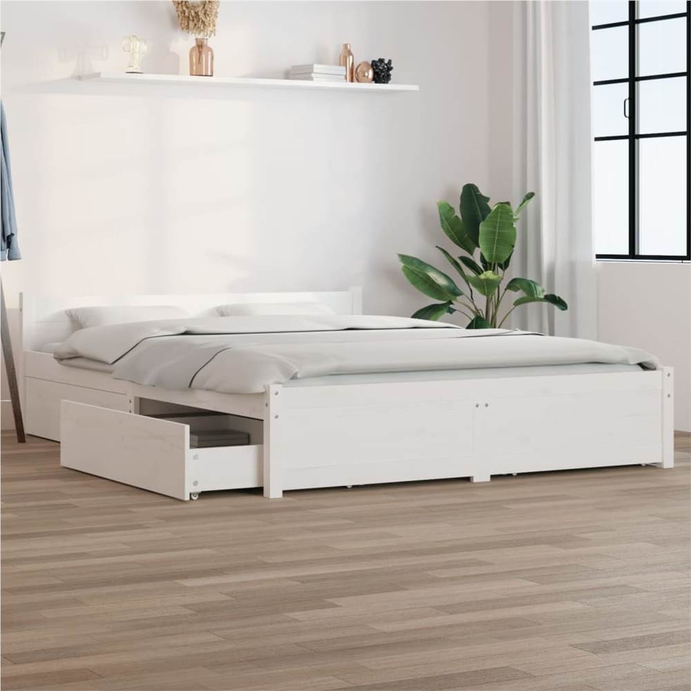 

Bed Frame with Drawers White 140x190 cm