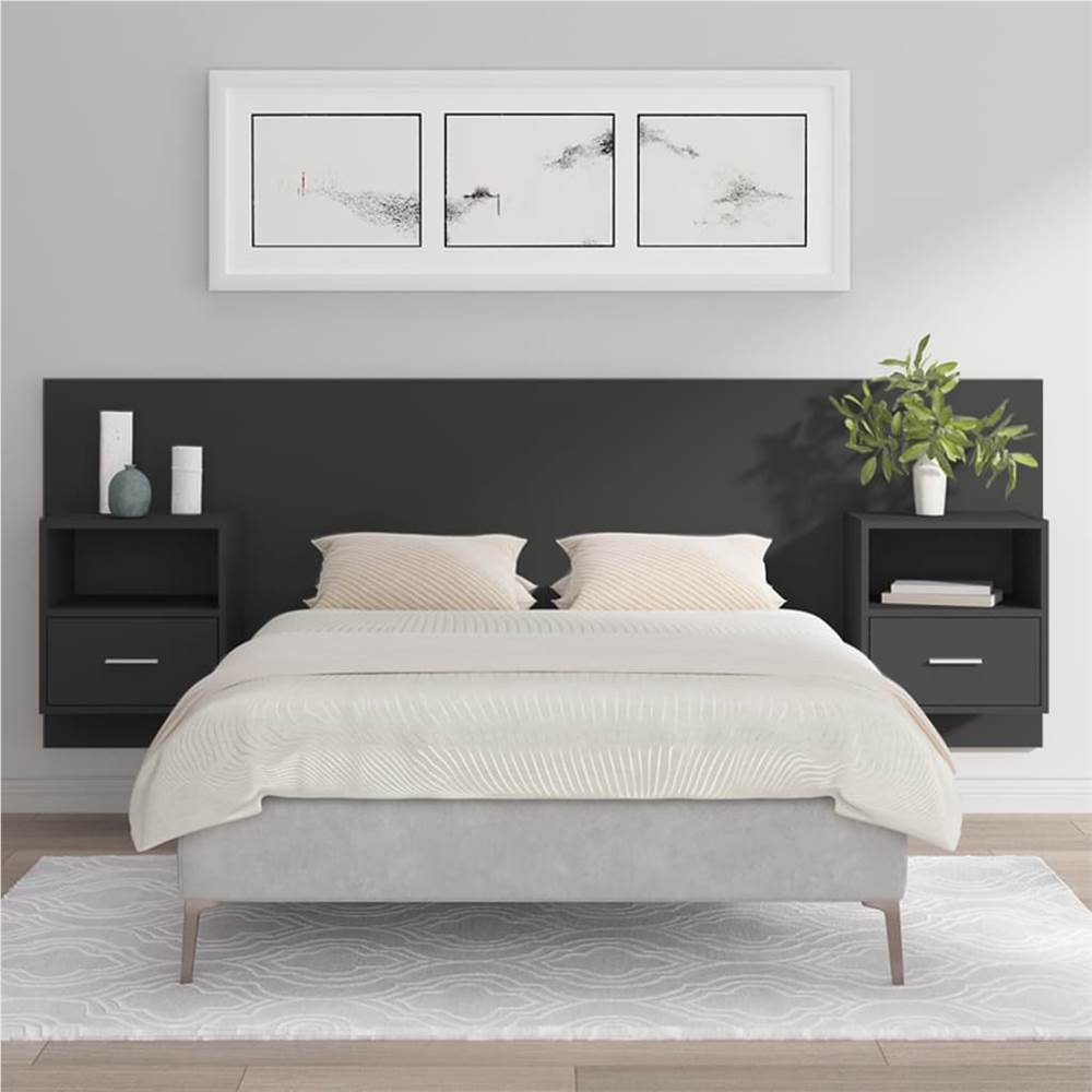 

Bed Headboard with Cabinets Black Engineered Wood