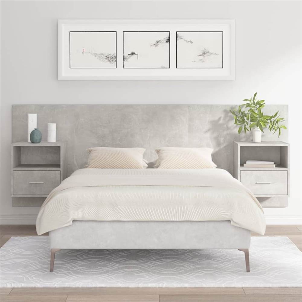 

Bed Headboard with Cabinets Concrete Grey Engineered Wood