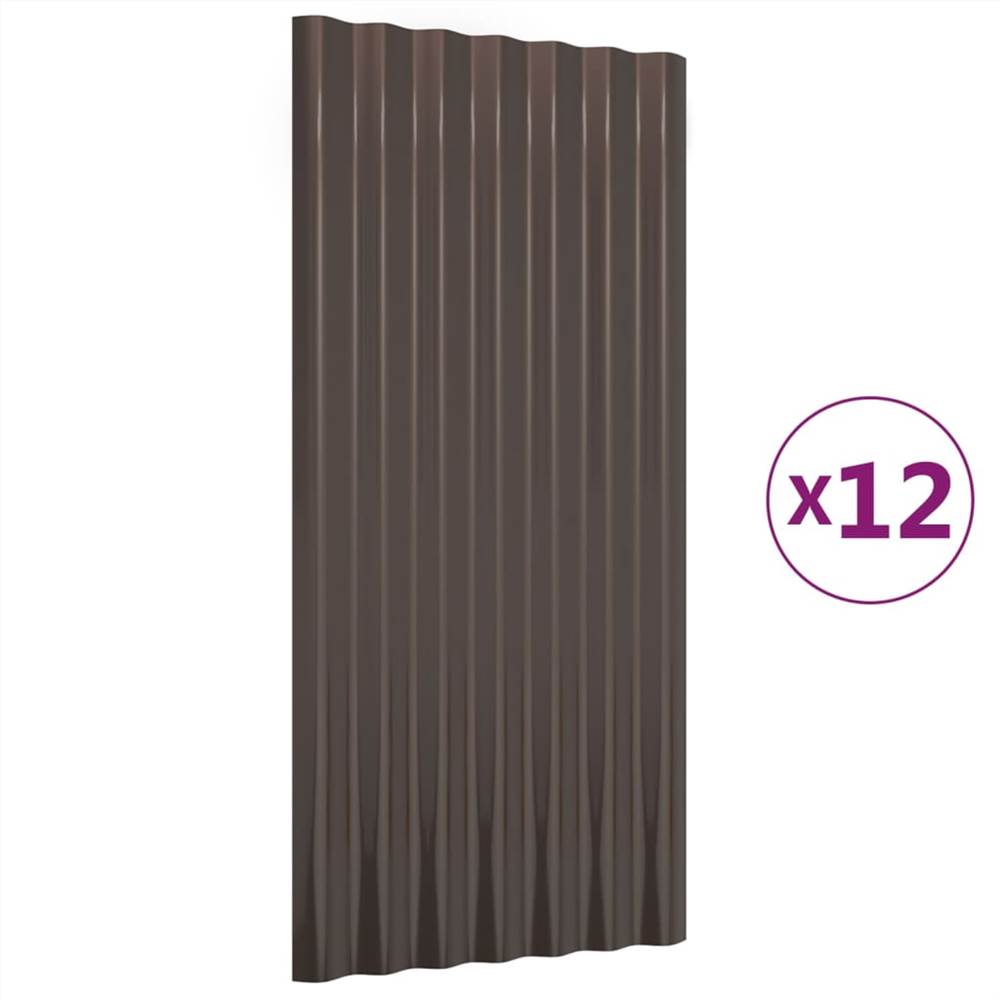 Roof Panels 12 Pcs Powder-coated Steel Brown 80x36 Cm 9 Roof Panels 12 pcs Powder-coated Steel Brown 80x36 cm