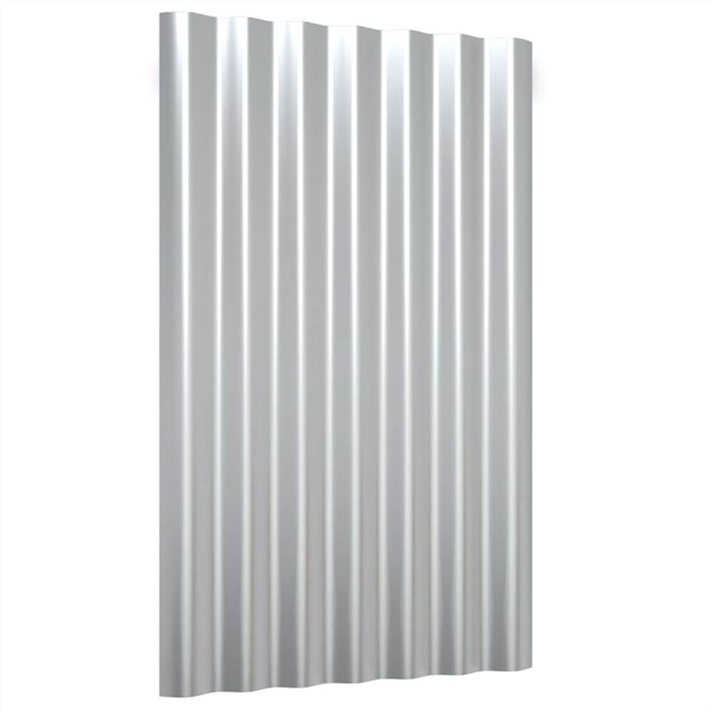 Roof Panels 12 Pcs Powder-coated Steel Silver 60x36 Cm 10 Roof Panels 12 pcs Powder-coated Steel Silver 60x36 cm