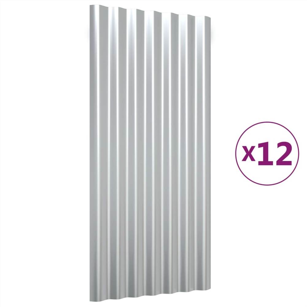 Roof Panels 12 Pcs Powder-coated Steel Silver 80x36 Cm 9 Roof Panels 12 pcs Powder-coated Steel Silver 80x36 cm