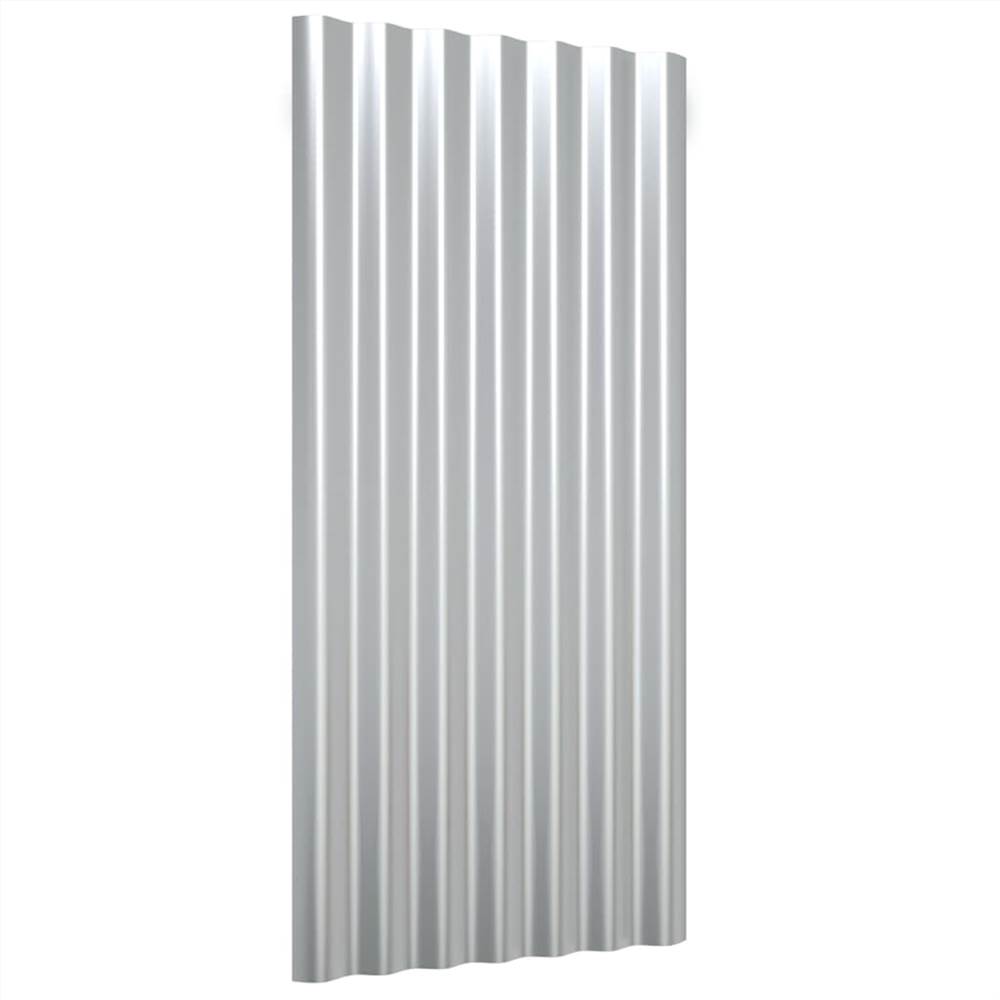 Roof Panels 12 Pcs Powder-coated Steel Silver 80x36 Cm 10 Roof Panels 12 pcs Powder-coated Steel Silver 80x36 cm