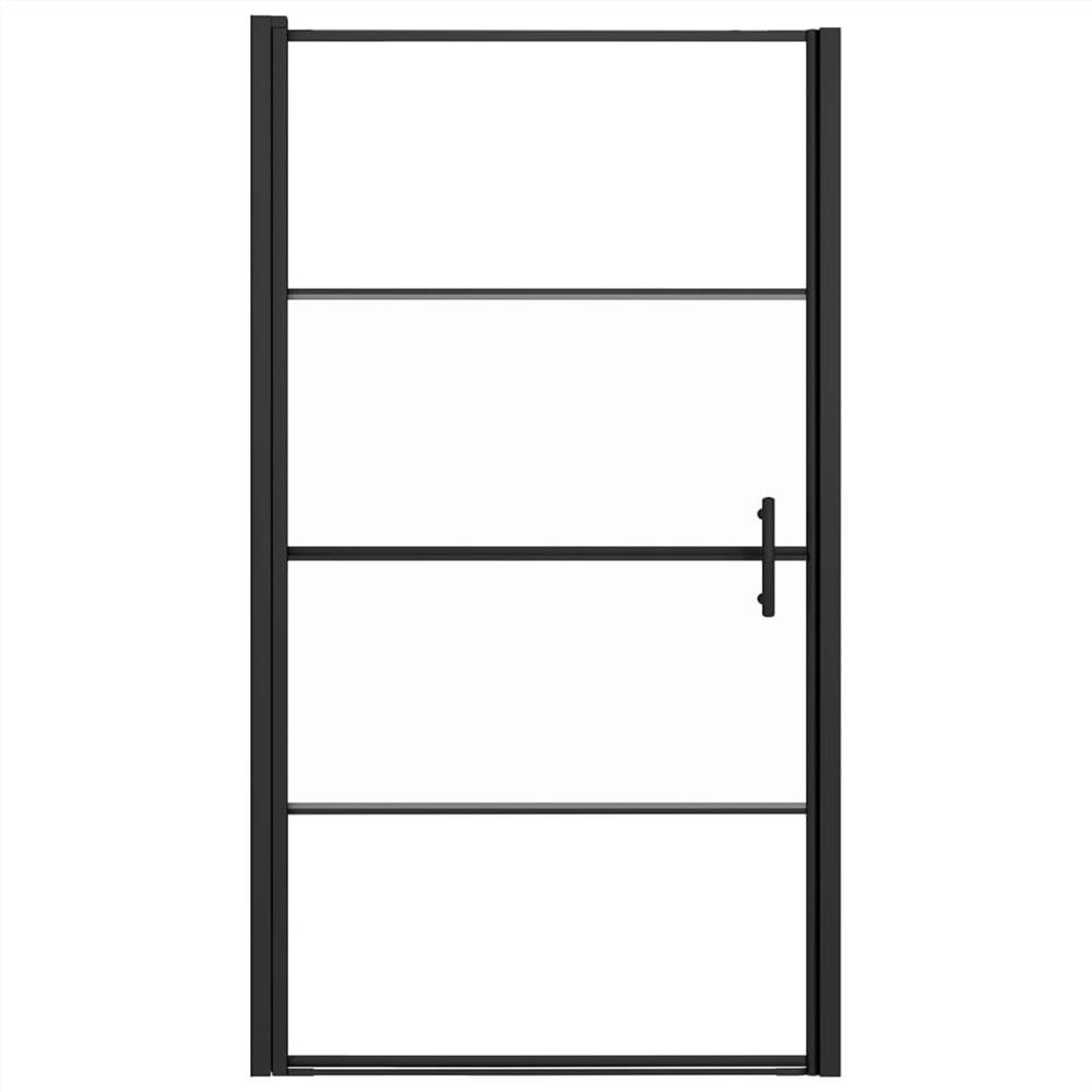 Shower Door 100x178 Cm Half Frosted Tempered Glass Black 10 Shower Door 100x178 cm Half Frosted Tempered Glass Black