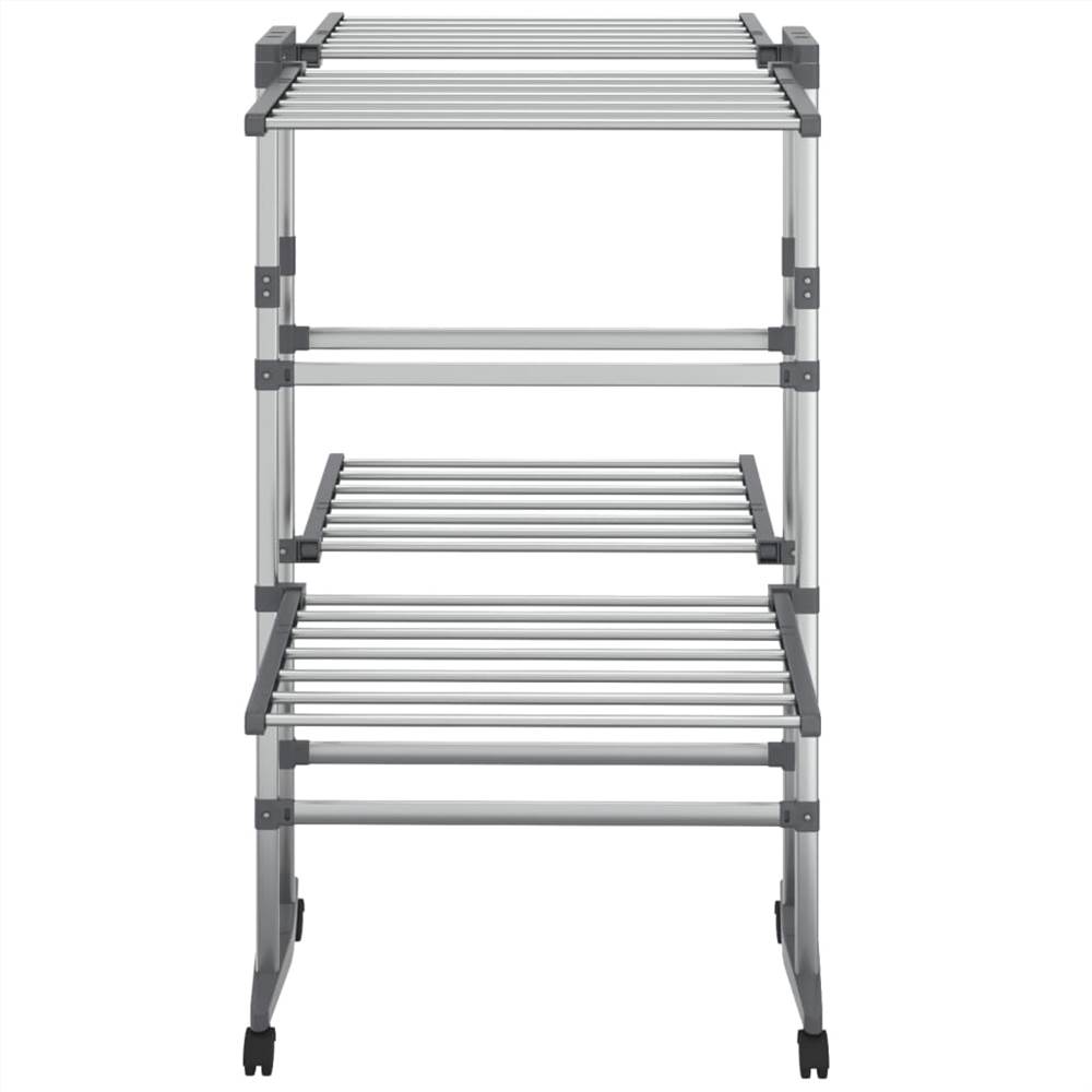 2-Tier Laundry Drying Rack with Wheels Silver 60x70x106 cm