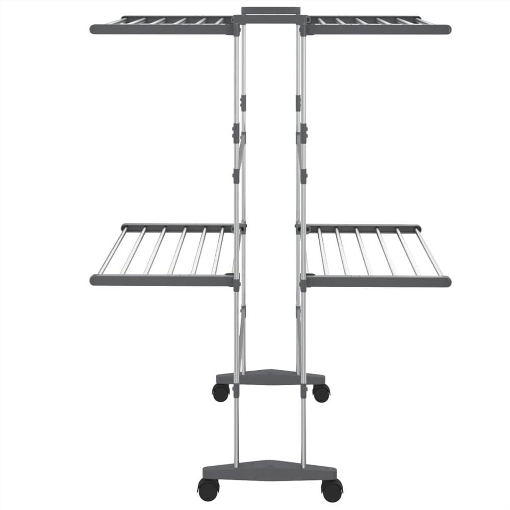 2-Tier Laundry Drying Rack with Wheels Silver 60x70x106 cm