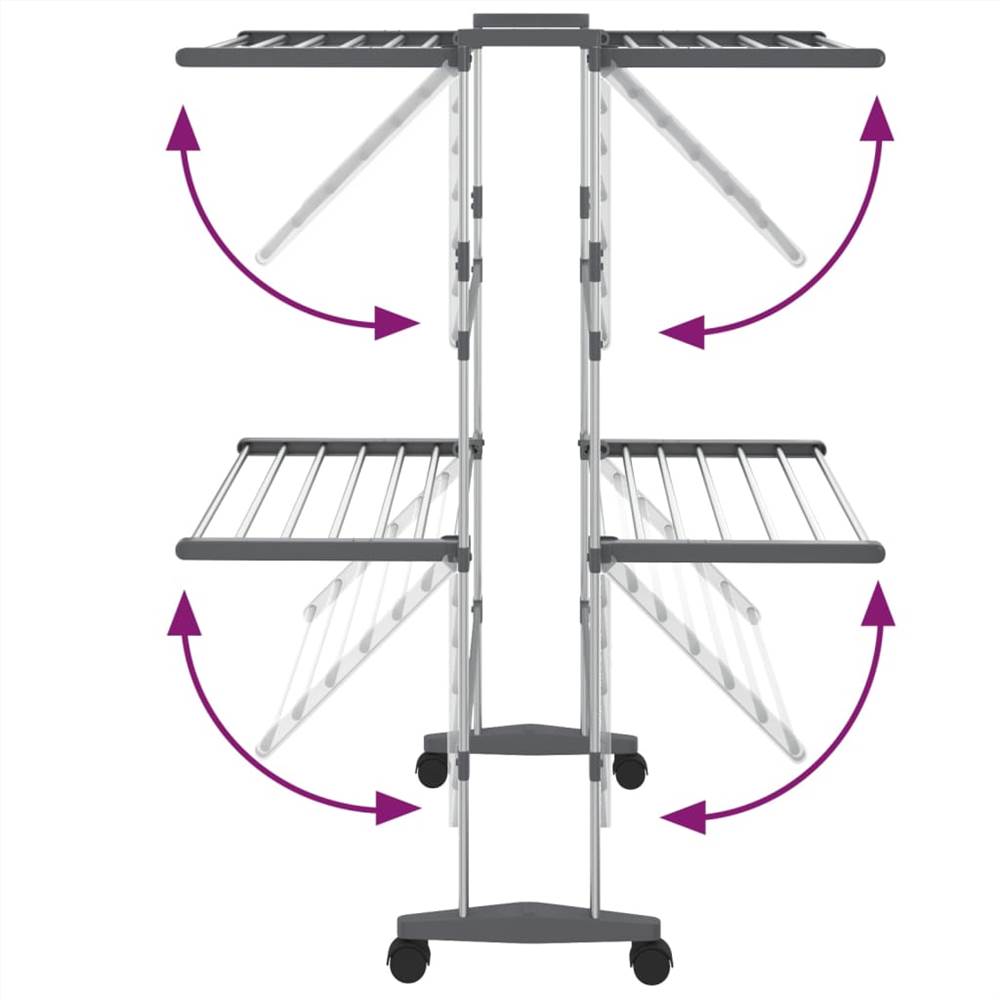 2-Tier Laundry Drying Rack with Wheels Silver 60x70x106 cm