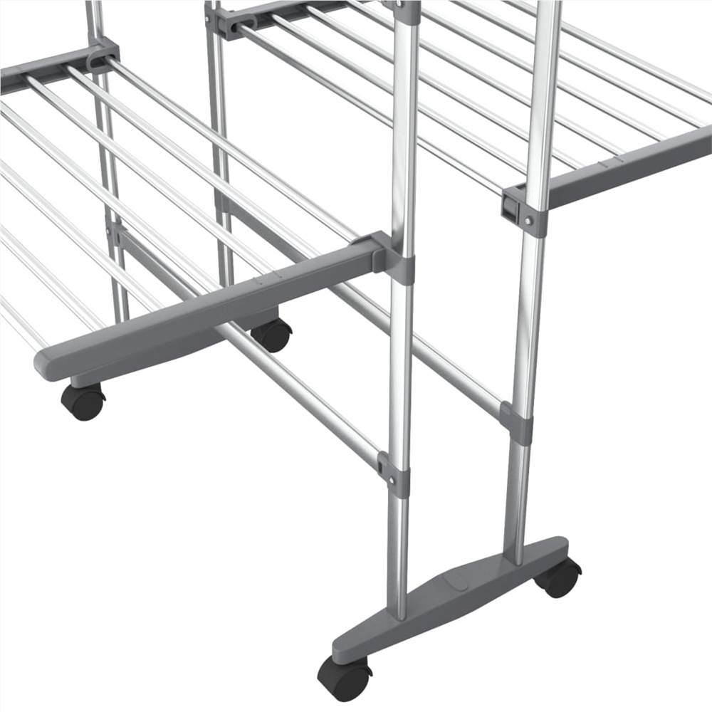 2-Tier Laundry Drying Rack with Wheels Silver 60x70x106 cm