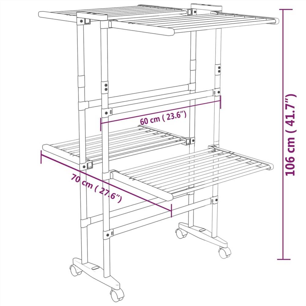 2-Tier Laundry Drying Rack with Wheels Silver 60x70x106 cm