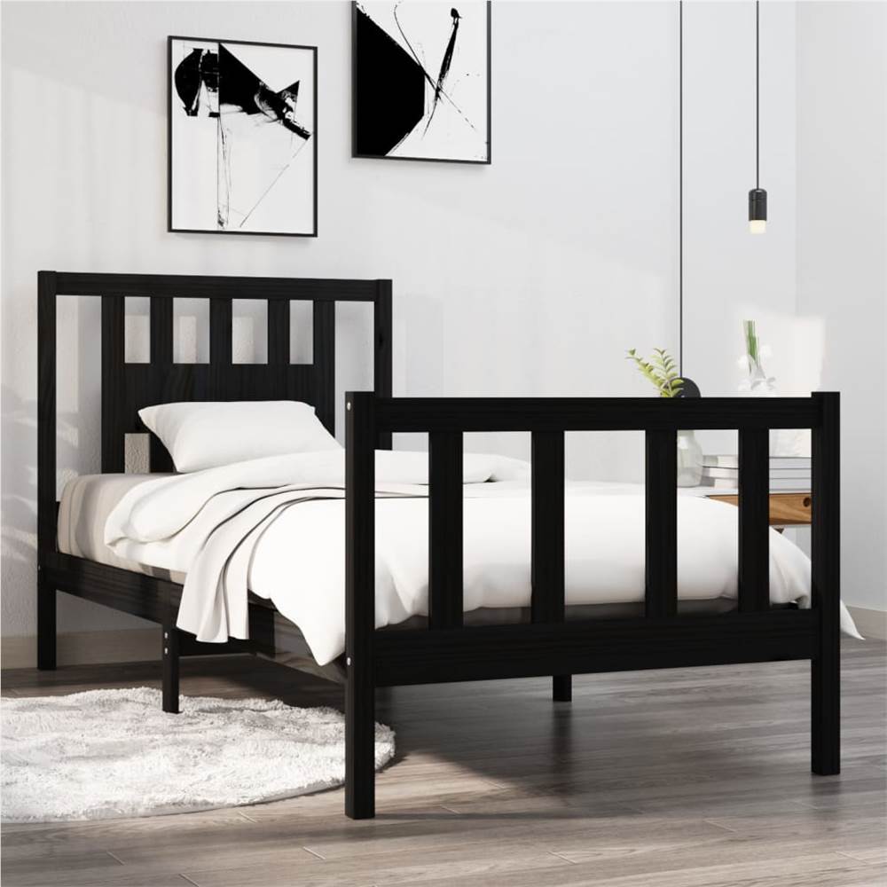 

Bed Frame Black Solid Wood 75x190 cm 2FT6 Small Single