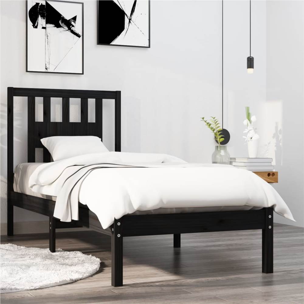 

Bed Frame Black Solid Wood 75x190 cm 2FT6 Small Single