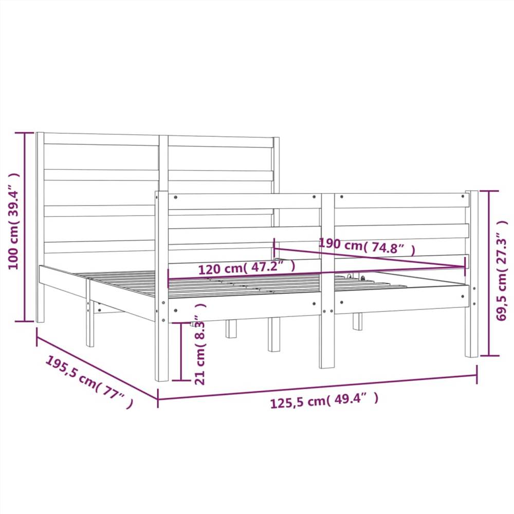 Bed Frame Black Solid Wood Pine 120x190 cm 4FT Small Double