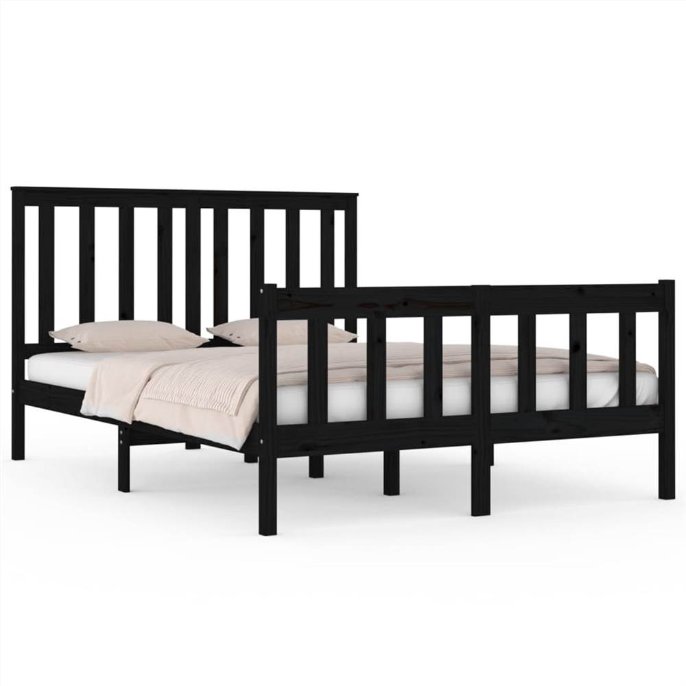 Bed Frame Black Solid Wood Pine 135x190 cm 4FT6 Double